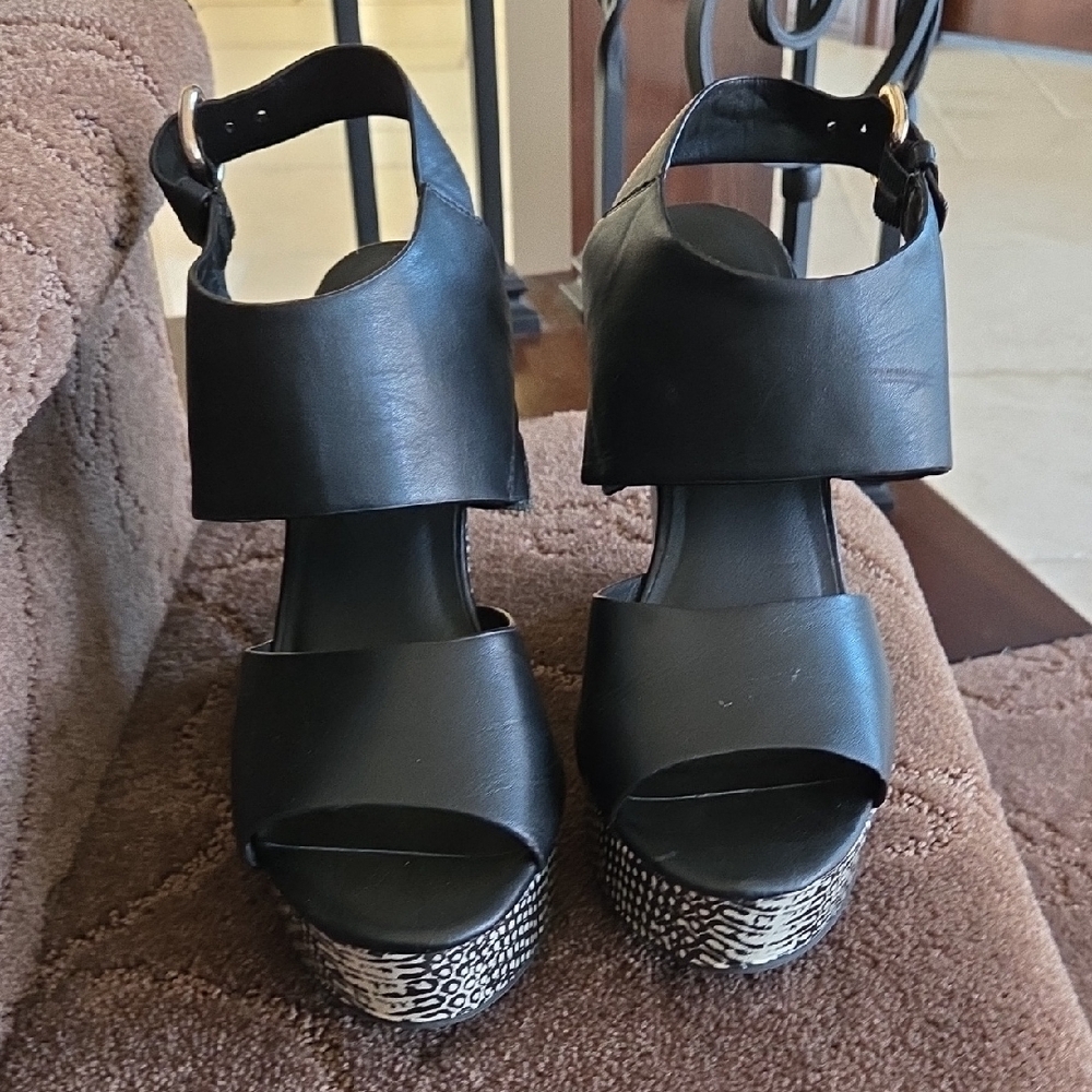 Massimo Black And Patterned Platform Sandals - image 1